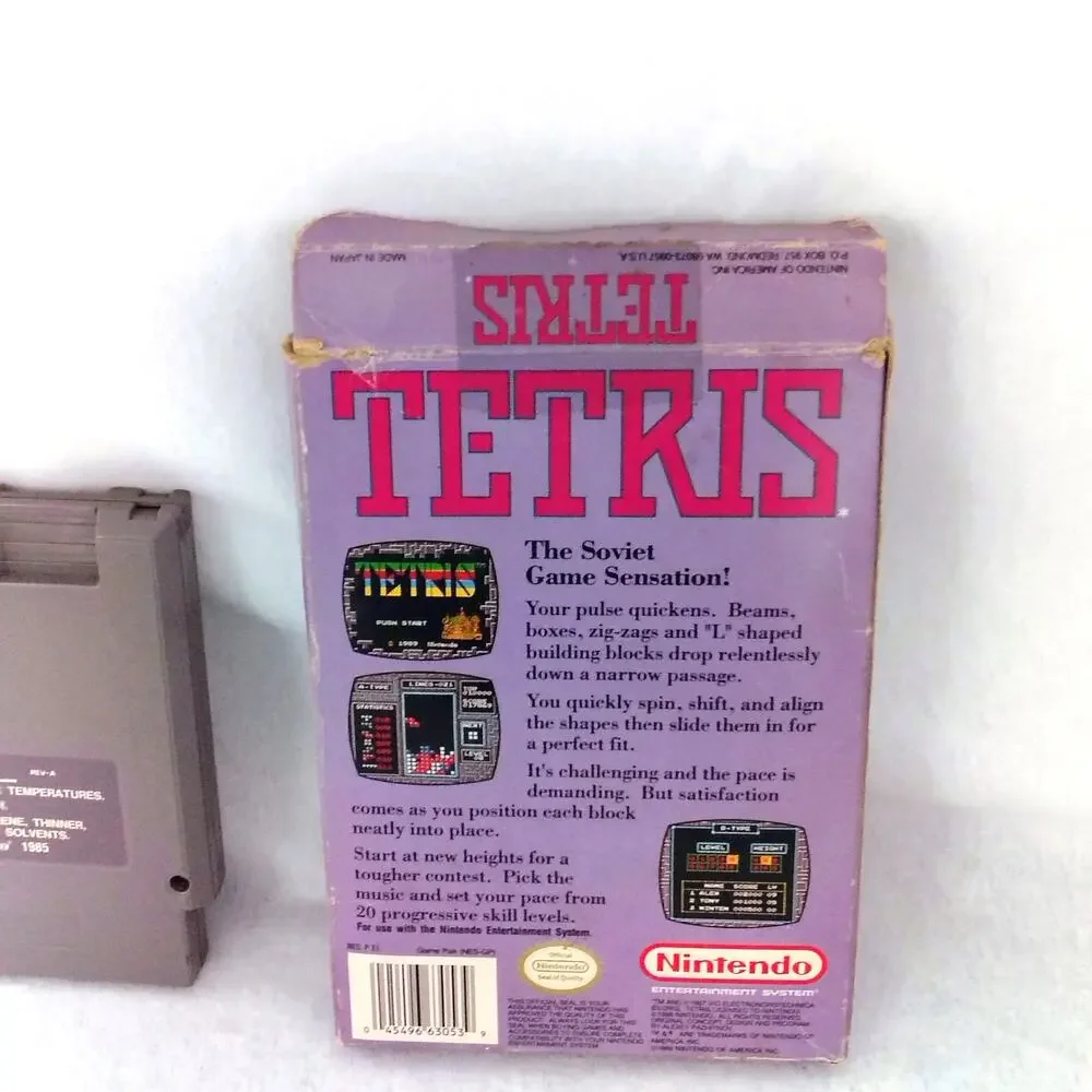 Tetris Game Cartridge & Original Box Nintendo Entertainment System 1985 NES